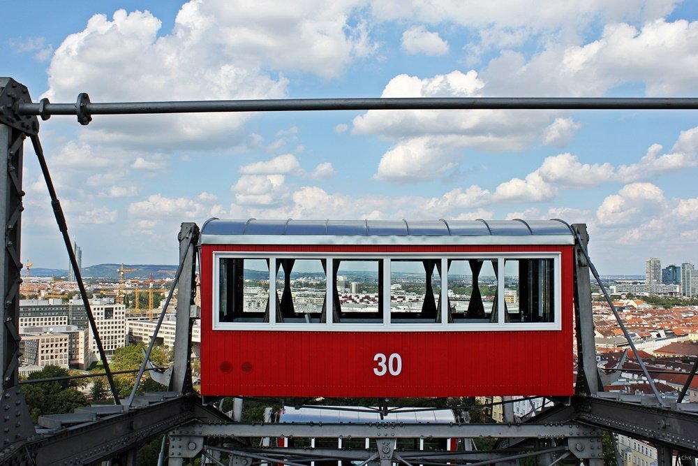 Prater, Gondel des Riesenrades, Blick über Wien