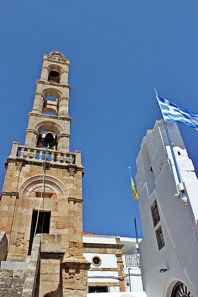 Kirchturm der Panagia Kirche in Lindos, Ausflugstipp für Lindos